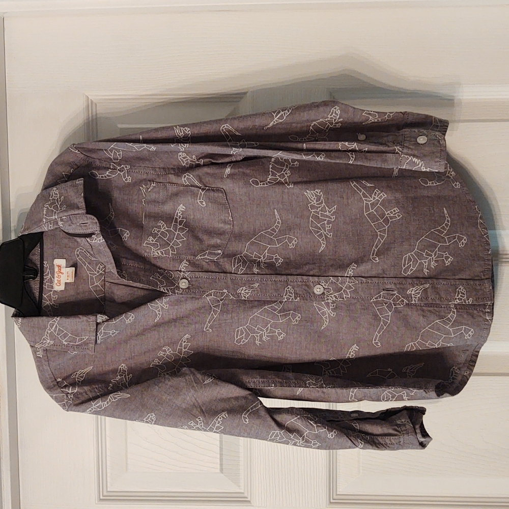 Little boys long sleeve button up. Grey and white.